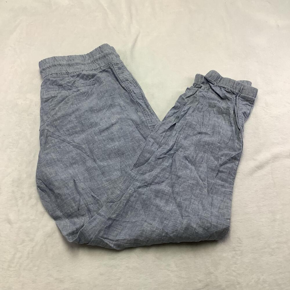 Athleta Linen Jogger Pants Womens 2 Blue Elastic Waist Zip Pockets Lightweight